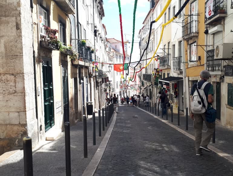 cycling through typical neighbourhoods, alfama, bairro alto